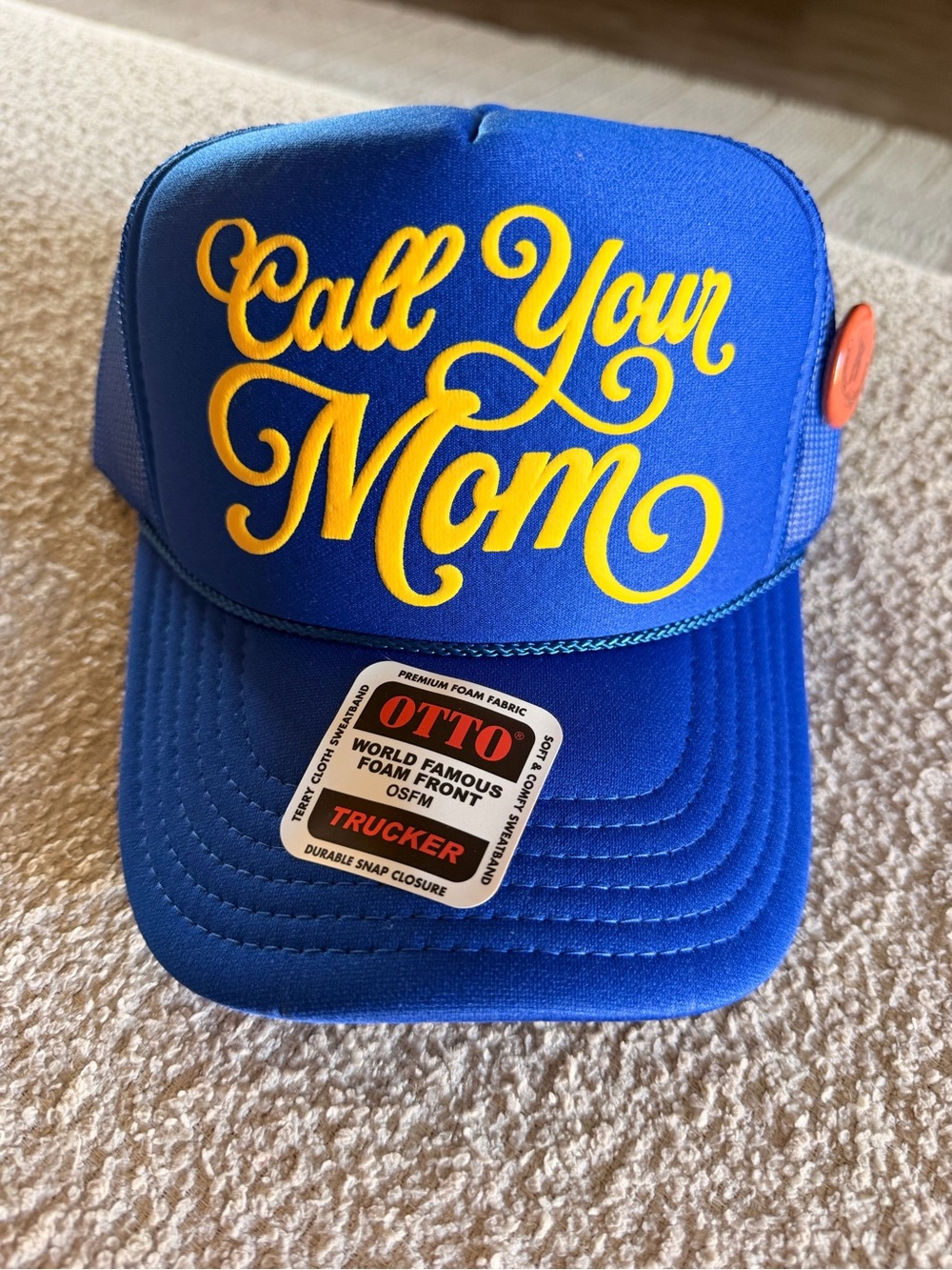 OTTO Royal Blue Kids Trucker Hat with Yellow 'Call Your Mom' Script